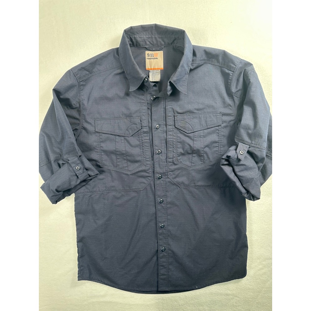 5.11 Tactical Mens Black Ripstop Long Sleeve Button Down Shirt 72399 Medium